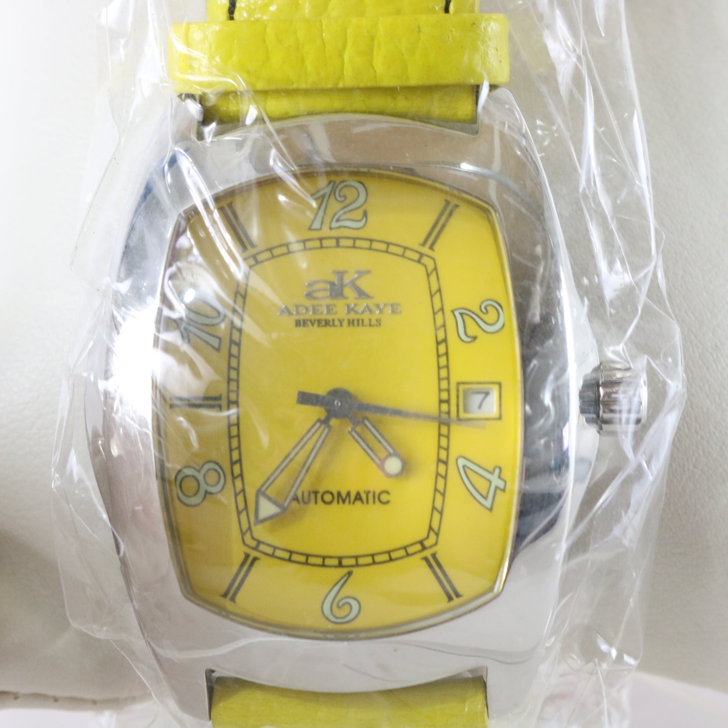 AK Adee Kaye Yellow Automatic Watch Leather Band 3 Atm Stainless Steel Woman