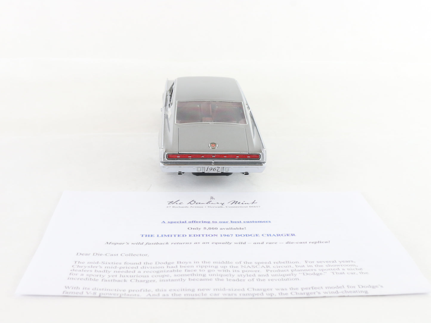 1967 Dodge Charger Silver Limited Danbury Mint 1:24 Diecast Model 692/5000