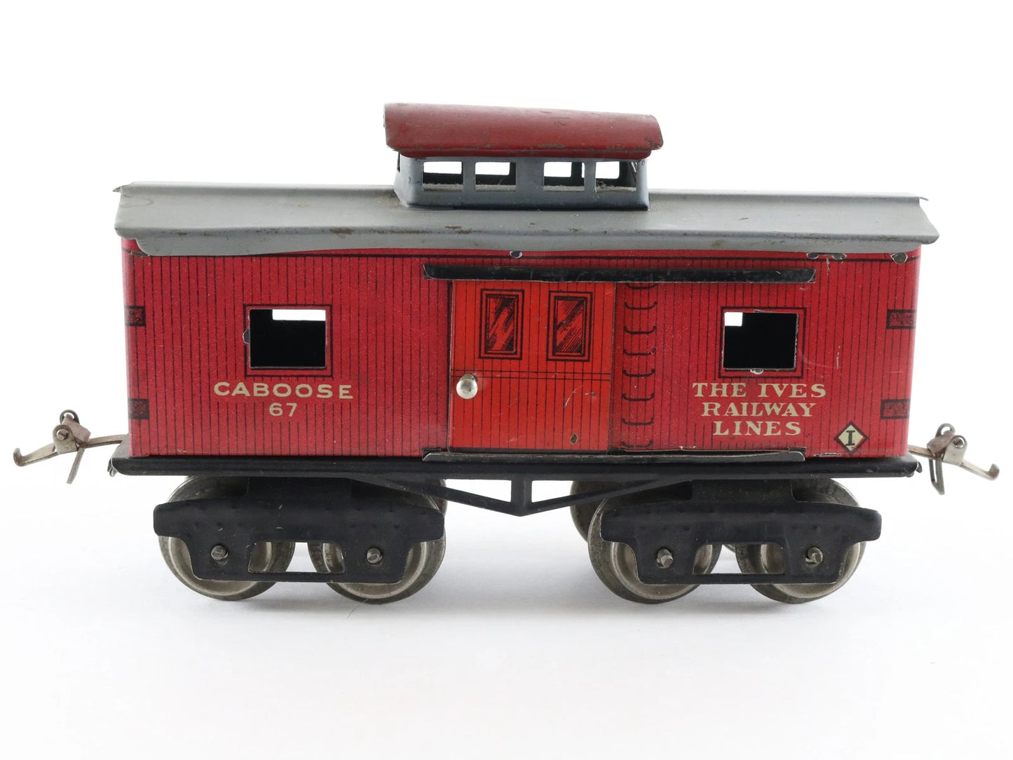 Ives Prewar O 67 Caboose Operating Door Red Tinplate Metal Train Car