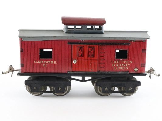 Ives Prewar O 67 Caboose Operating Door Red Tinplate Metal Train Car