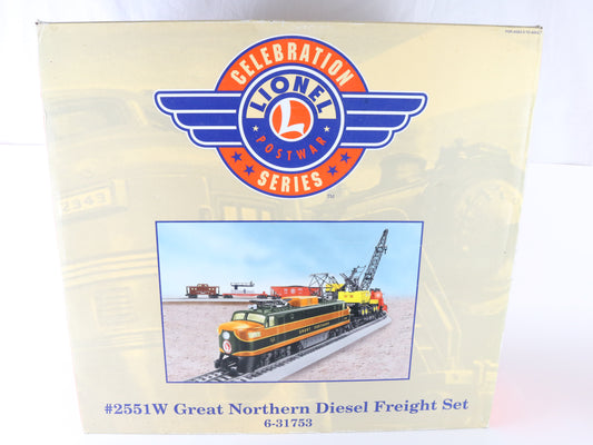 Lionel O Great Northern 2551w Diesel Freight Set 6-31753 – Lionel O scale Great Northern diesel freight set, ideal for O gauge train enthusiasts.