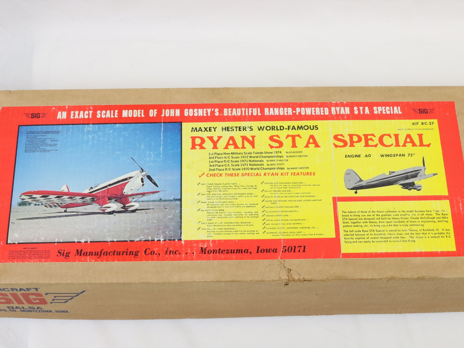 SIG Aircraft Ryan STA Special Maxey Hester Wood 72" Wingspan