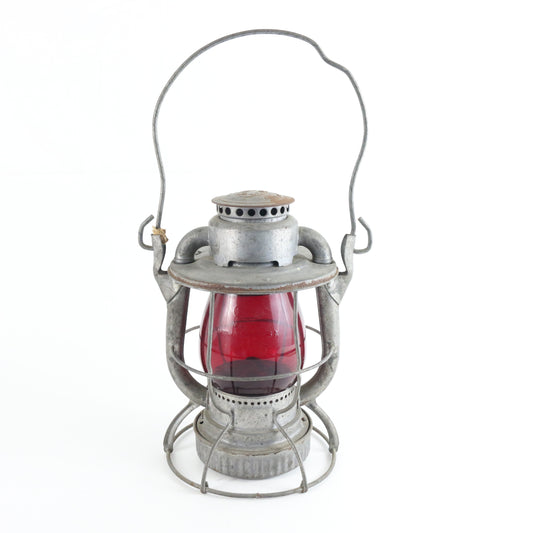 Vintage Dietz Vesta Railroad Lantern NY W/ Red Glass Globe 15" authentic rail lantern collectible hardware