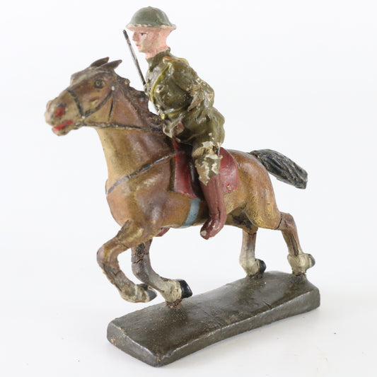 1930s Lineol running horse with riding soldier German cavalry composite toy
