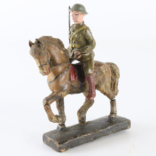 Lineol soldier on walking horse with rifle German composite vintage display