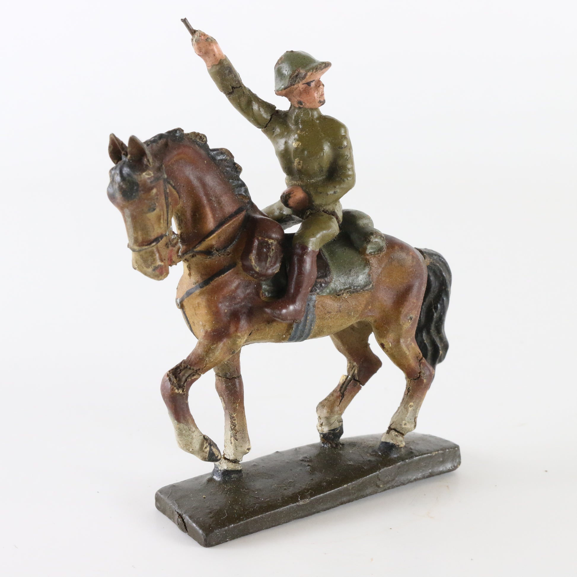 Lineol WWI German horse with charging soldier composite figure antique toy