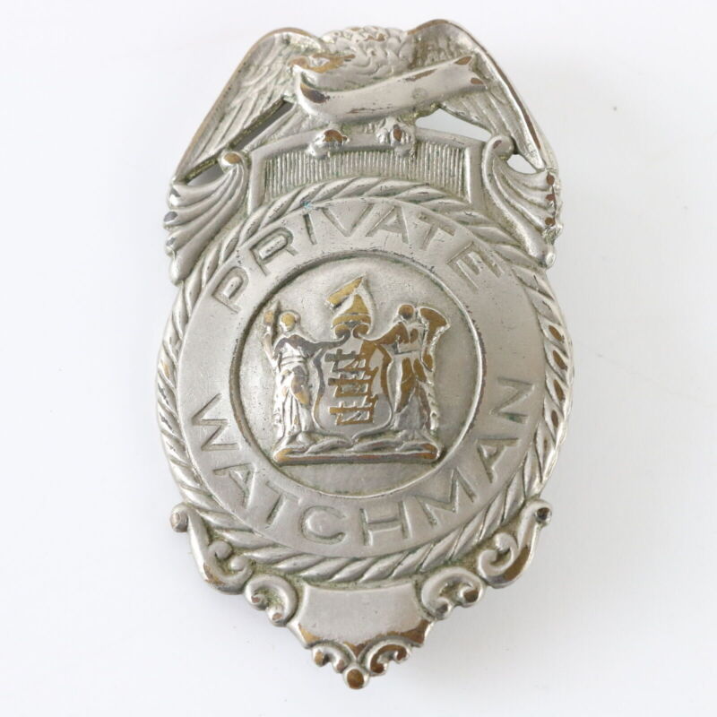 Vintage Private Watchman New Jersey Seal Police Badge 1930s 2.75"