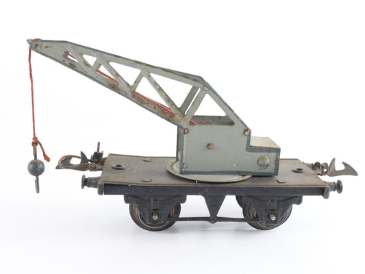 Vintage Train Crane Flat Car Hornby Meccano O Model Tinplate functional crane wagon for railway yard