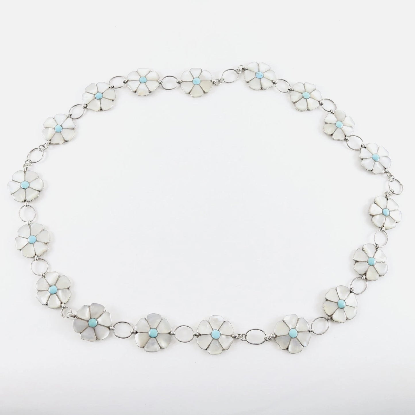 Zuni Native American Turquoise Mother Of Pearl Sterling Silver Concho Belt 194g