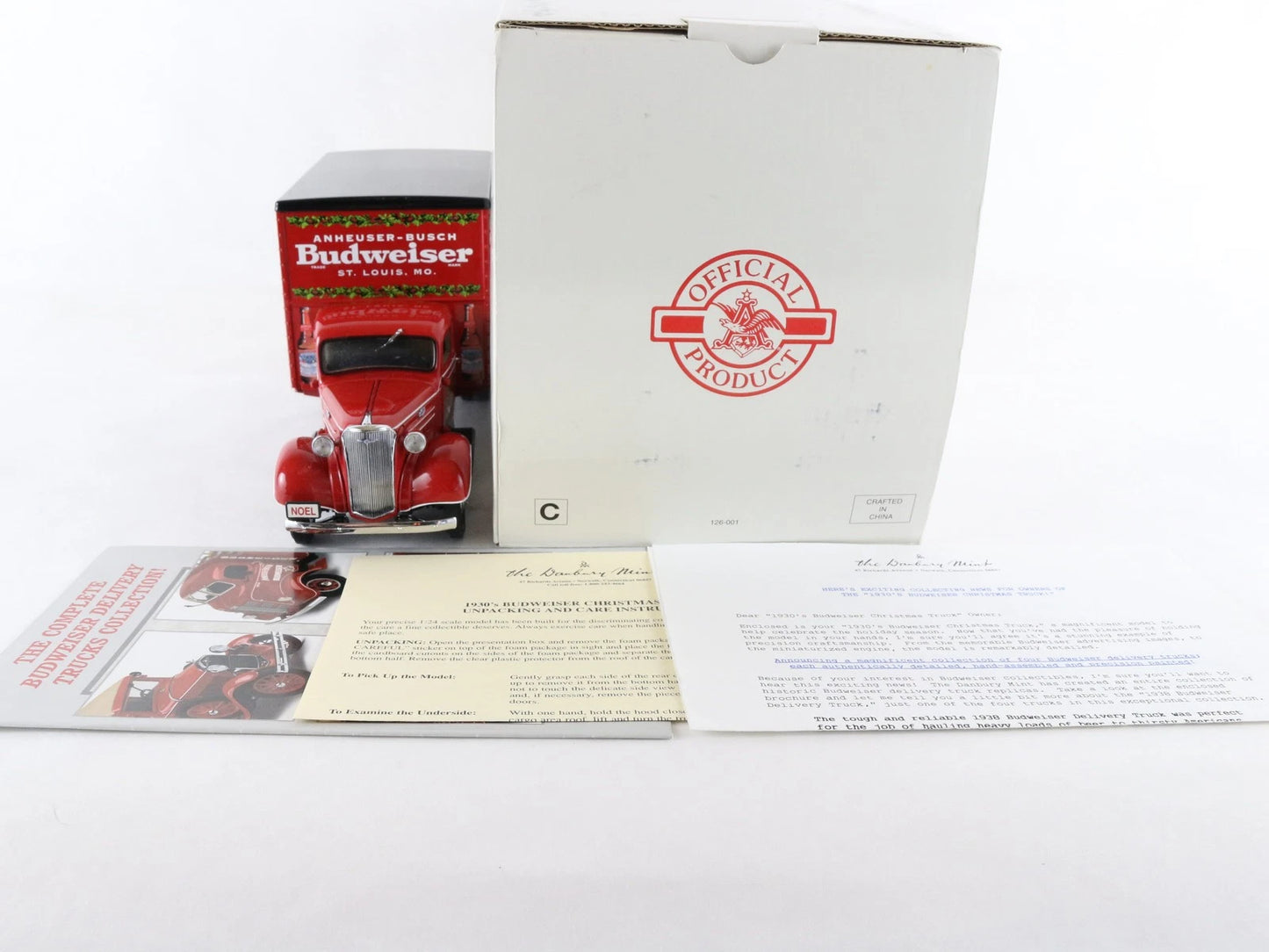 1930s Budweiser Christmas Delivery Truck Red Danbury Mint 1:24 Diecast Model