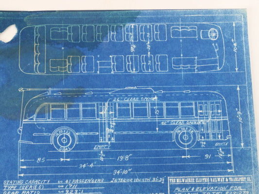 Milwaukee Electric Plan Elevation St Louis TR TRS Trolley Blueprint 1949 11"