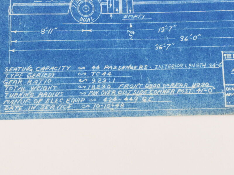 Milwaukee Electric Plan & Elevation Mh TR TRS 424-449 Trolley Blueprint 1949 11"