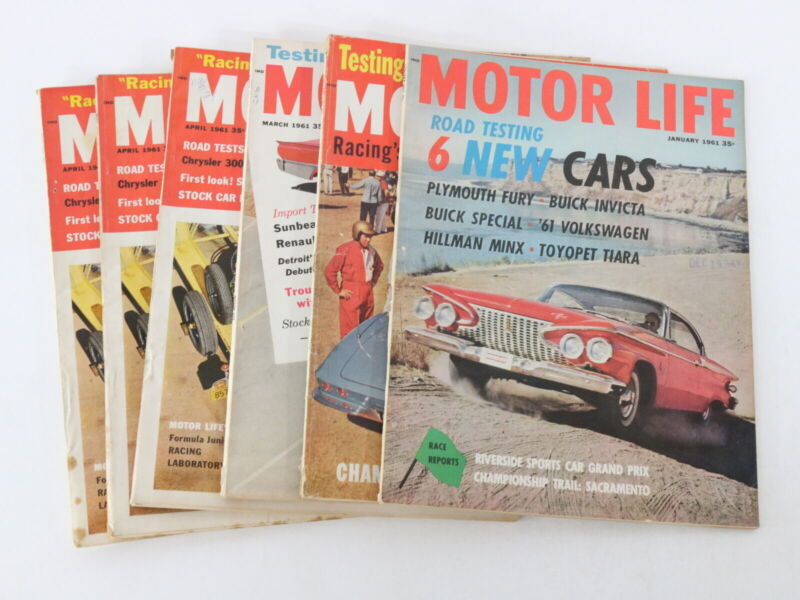 Lot Of 6 Motor Life Vintage Car Magazines Jan Feb Mar Apr 1961 35c