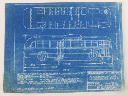 Milwaukee Electric Plan Elevation St Louis TRS 80-123 Trolley Blueprint 1949 11"