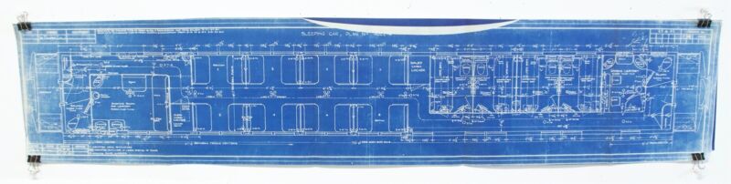 Pullman Passenger Sleeping Car Plan Train Blueprint 4022A 68-B-92 43"