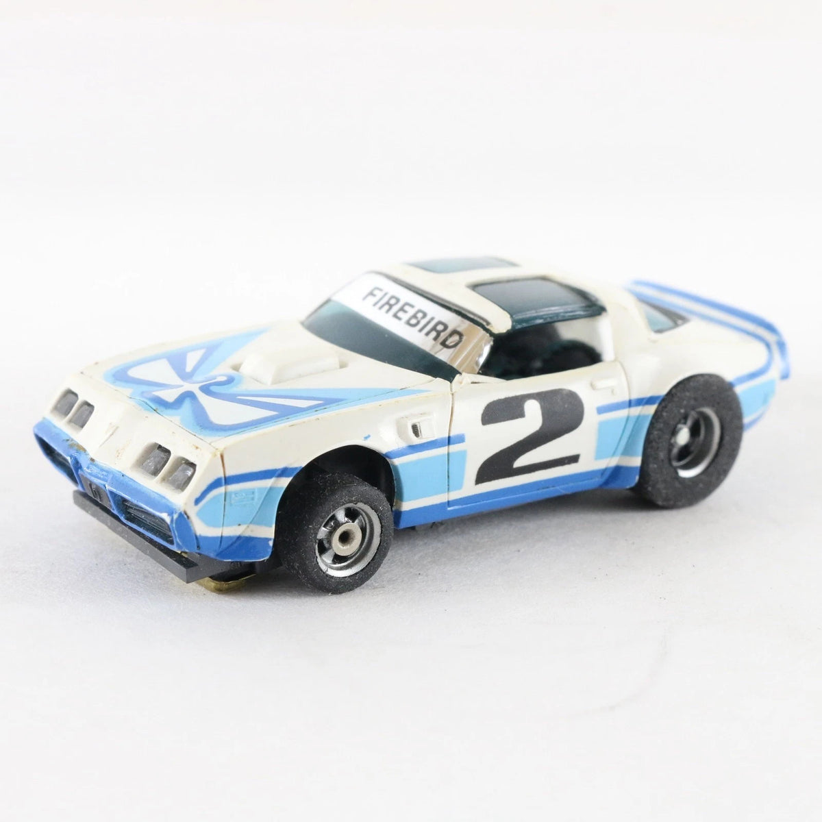 Aurora AFX Pontiac Firebird Blue White #2 Screecher HO Slot Car Slotless