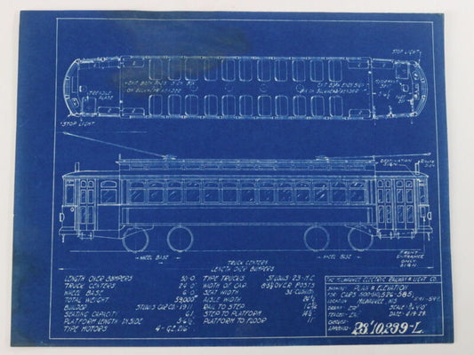 Milwaukee Electric Plan & Elevation Cars 500-510 526-585 Blueprint 1929 11"