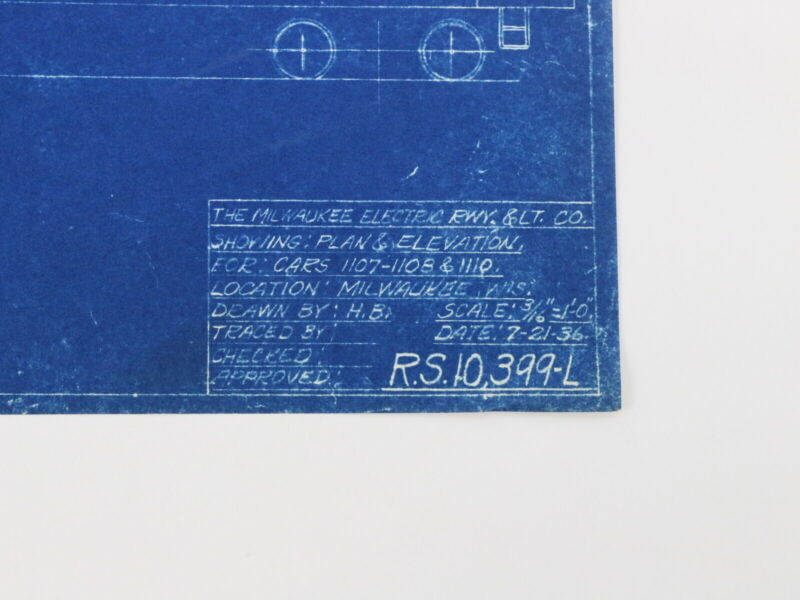 Milwaukee Electric Plan & Elevation 1107-1008 1110 Trolley Blueprint 1936 11"