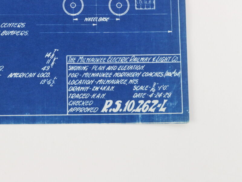 Milwaukee Electric Plan & Elevation Northern Coaches 1102 Blueprint 1929 11"