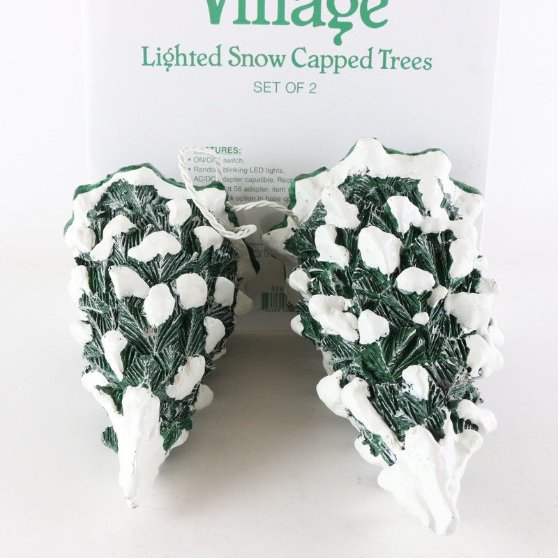Dept 56 Village Set Of 2 Lighted Snow Capped Trees Christmas Accessories 52604