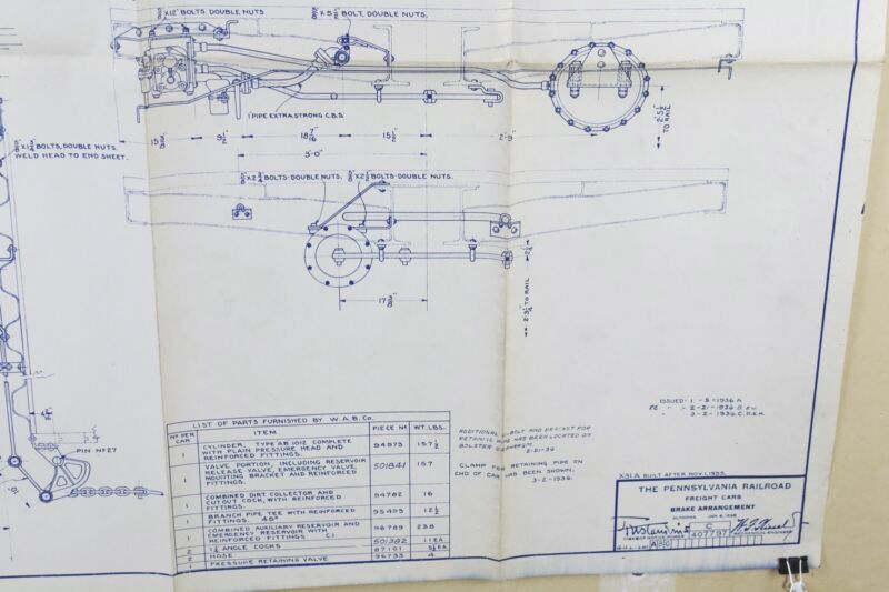 Pennsylvania Railroad Freight Cars X-31A Brake Arrangement 407797C 34��� Blueprint