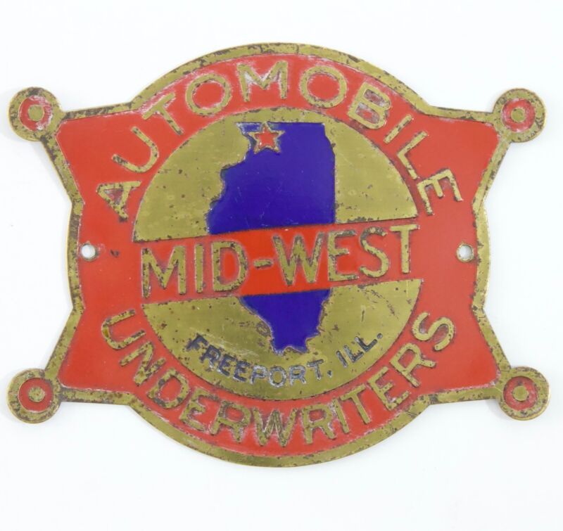 Automobile Underwriters Mid-West Freeport ILL 3��� Metal Badge 1940s-50s Era