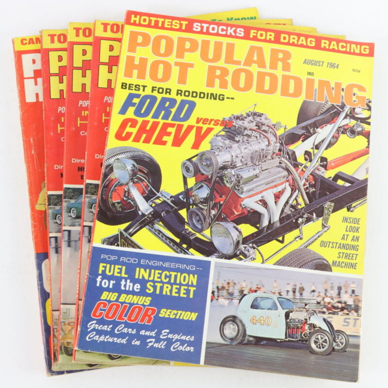 Lot Of 5 Popular Hot Rodding August September October 1964 Vintage Car Magazines