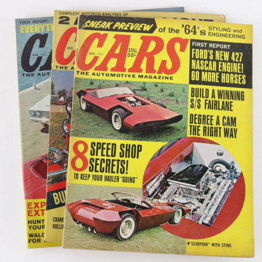 Lot Of 3 Cars Automotive Oct Nov Dec 1963 Vintage Car Magazines