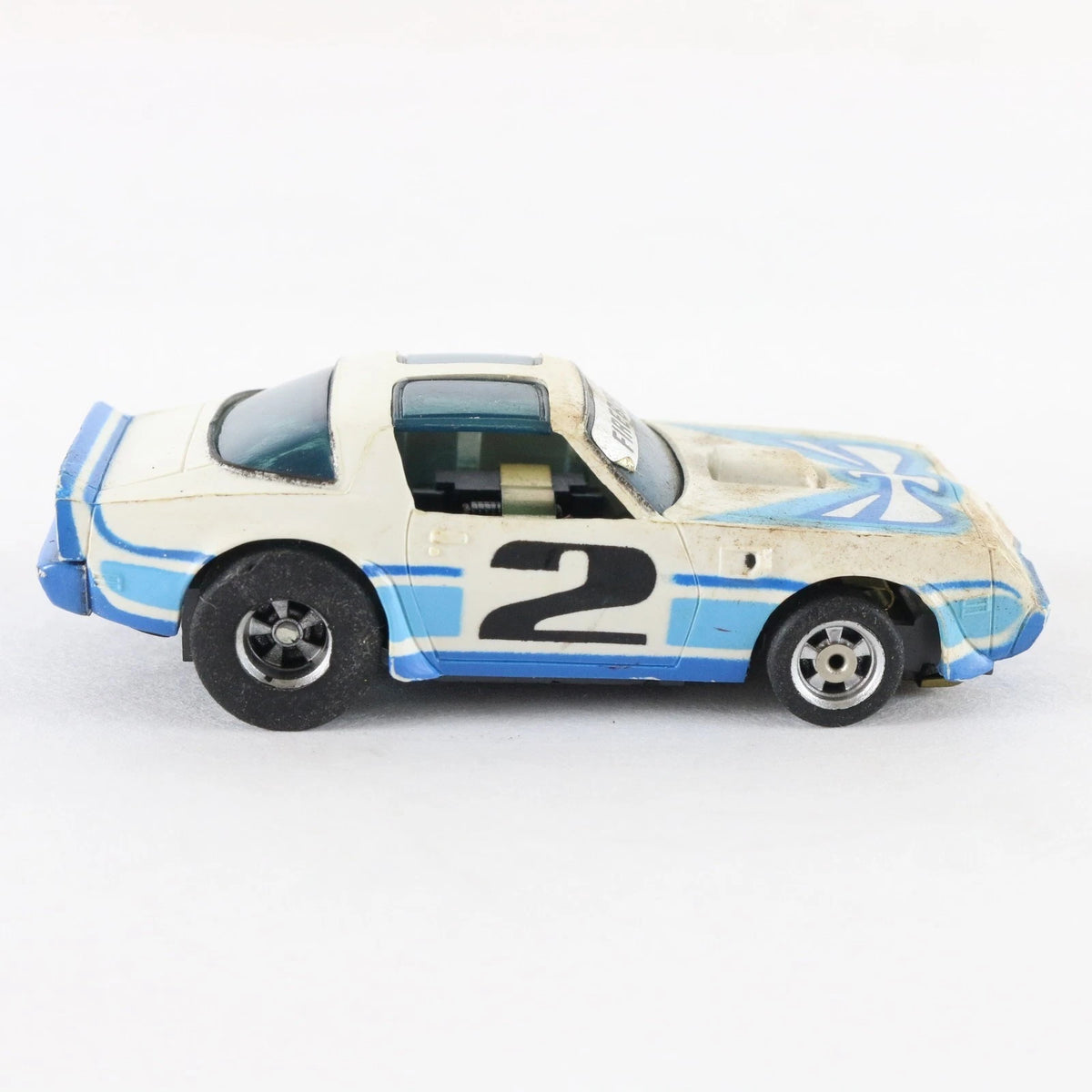 Aurora AFX Pontiac Firebird #2 White Blue Screecher Slotless HO Slot Car