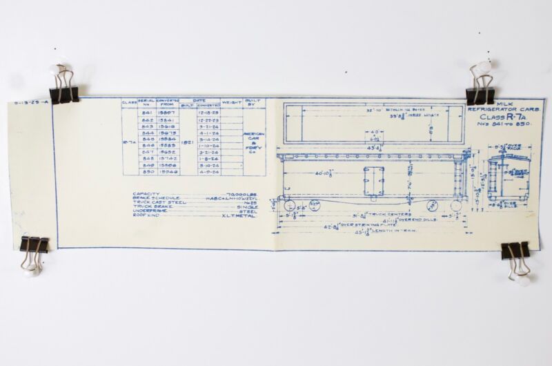 Milk Refrigerator Reefer Cars Class R-7A Stencil 841-50 Train Blueprint 15���