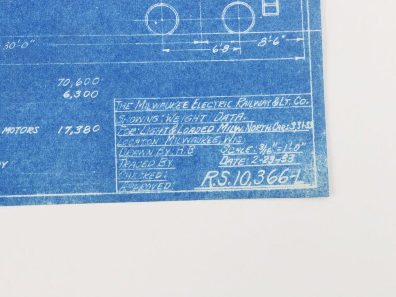 Milwaukee Electric Weight Data Light Loaded North Cars 31-33 Blueprint 1933 11"