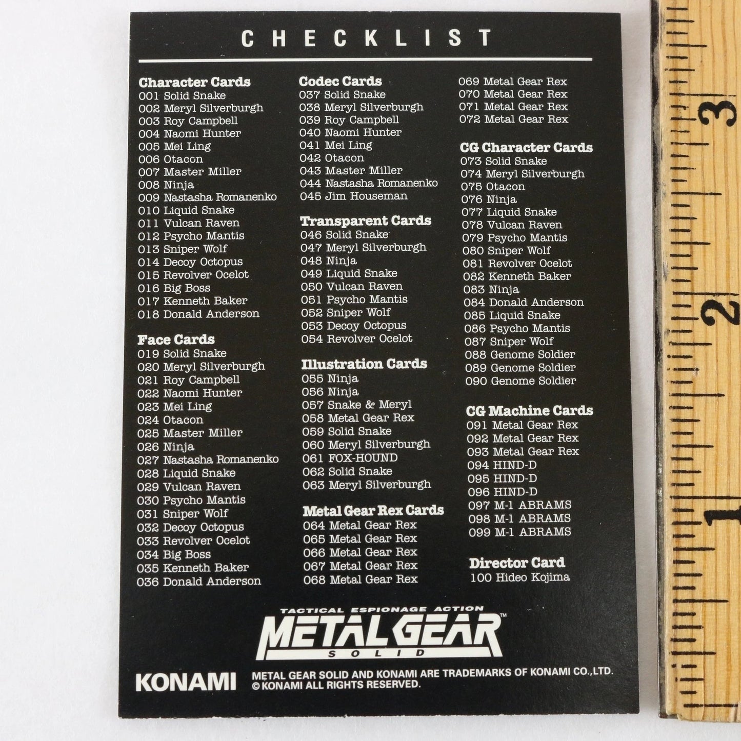 Metal Gear Solid Trading Card Liquid Snake Checklist Konami Playstation