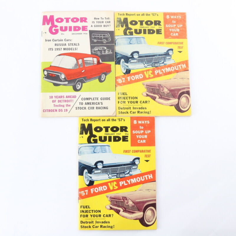 Lot Of 3 Motor Guide February 1957 & December 1956 Vintage Car Magazines