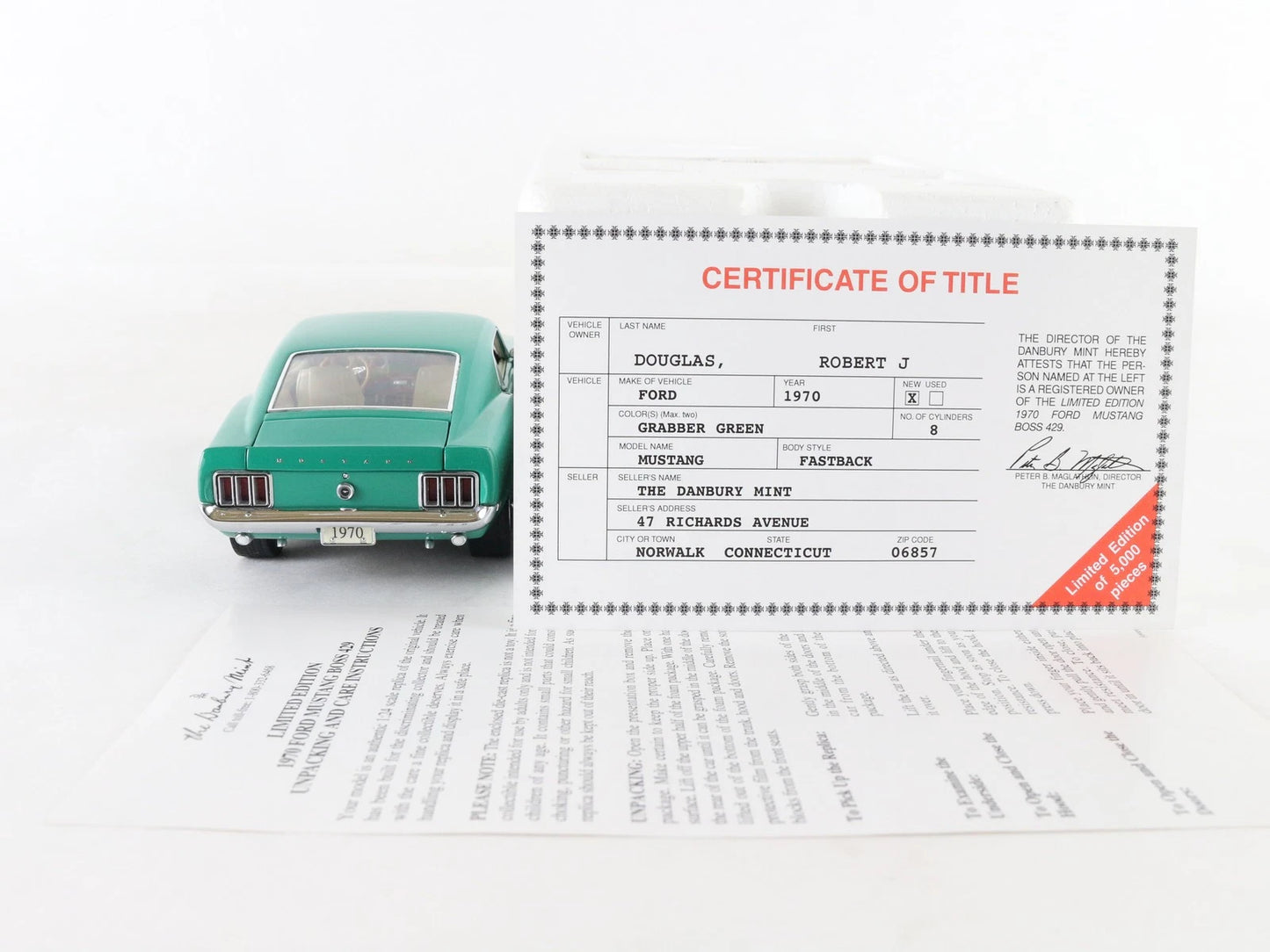 1970 Ford Mustang Fastback Grabber Green 2205/5000 Danbury 1:24 Diecast Model