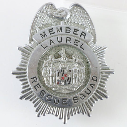 Vintage Member Laurel Rescue Squad Metal Pin Badge