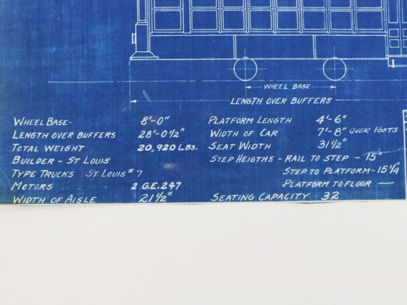 Milwaukee Electric Plan & Elevation Cars 60-76 Trolley Blueprint 1922 10"