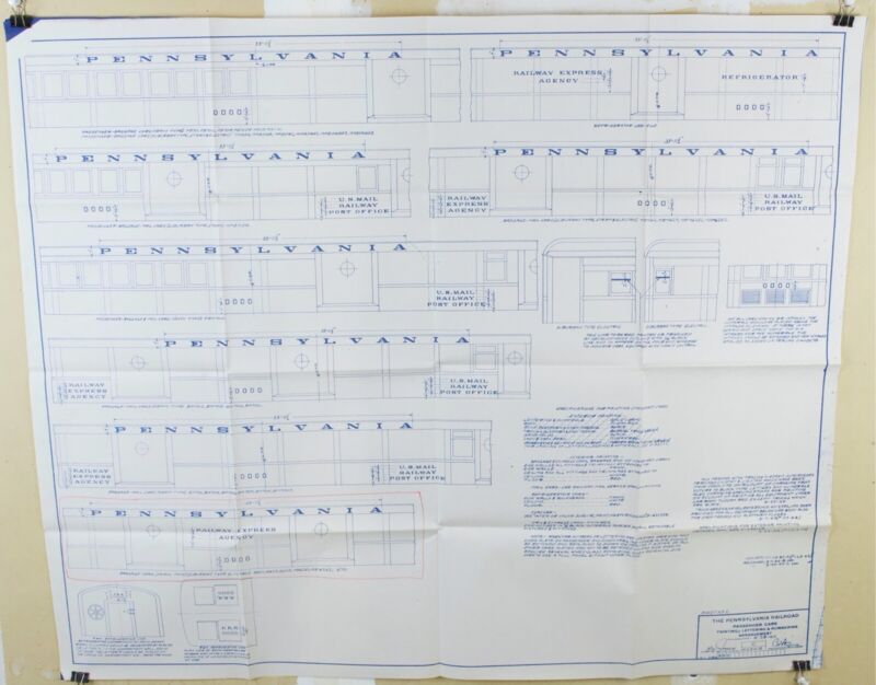 Pennsylvania Railroad 1940s Passenger Car Lettering Numbering Blueprint 34.5���