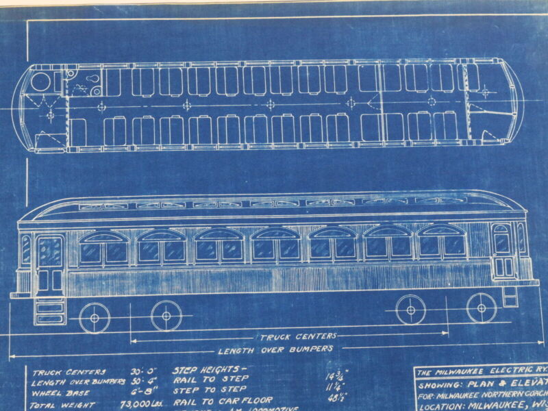 Milwaukee Electric Plan & Elevation Northern Coaches 1107-10 Blueprint 1929 11"