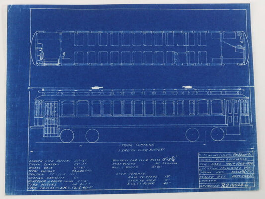 Milwaukee Electric Plan & Elevation Cars 1001 1003 Trolley Blueprint 1922 11"