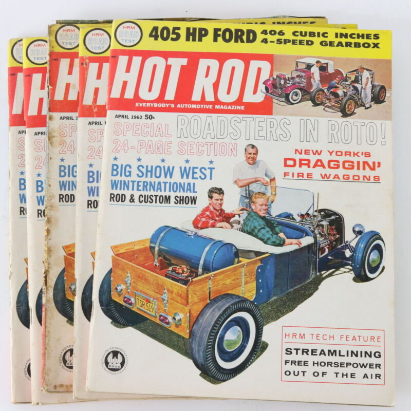 Lot Of 5 Hot Rod 405 Hp Ford Roadsters In Roto April 1962 Vintage Car Magazines