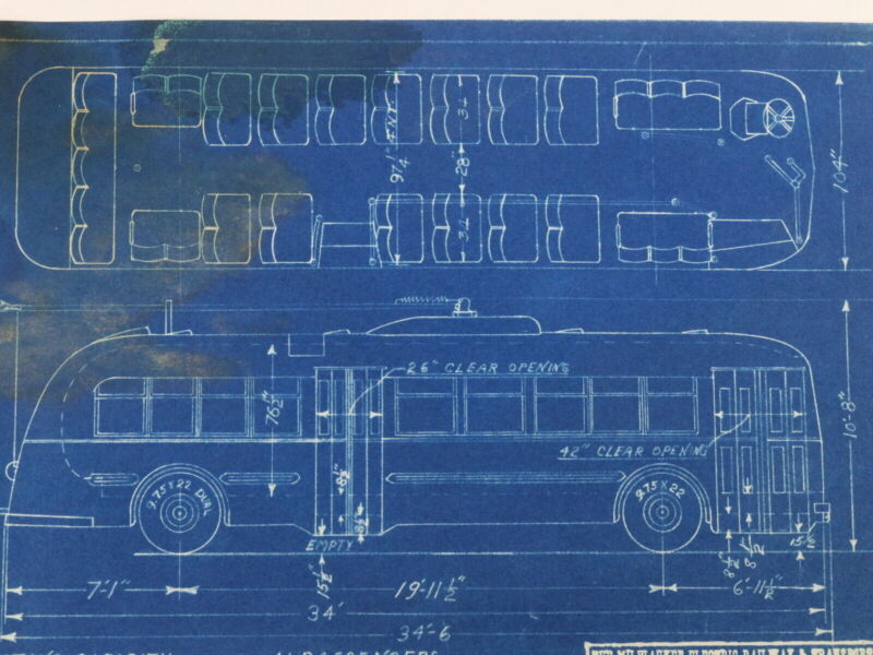 Milwaukee Electric Plan & Elevation Twin Coach TRS 164-173 Blueprint 1949 10.75"