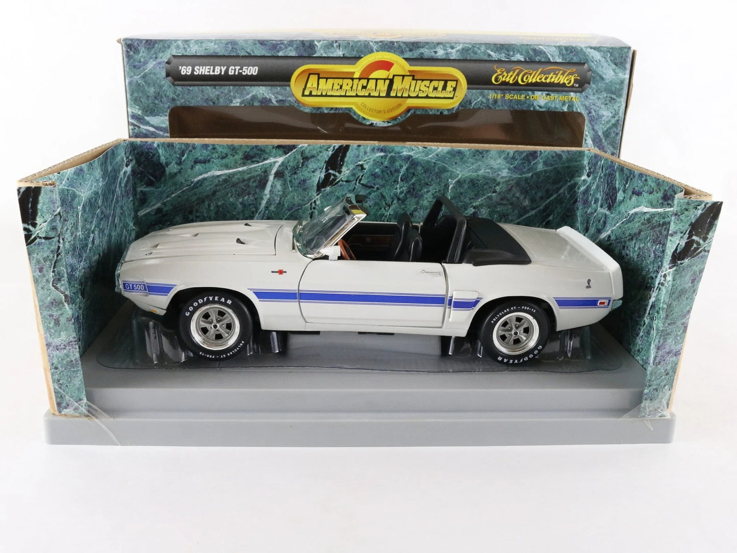 1969 '69 Ford Shelby Mustang GT500 White Blue American Muscle ERTL 1:18 7943