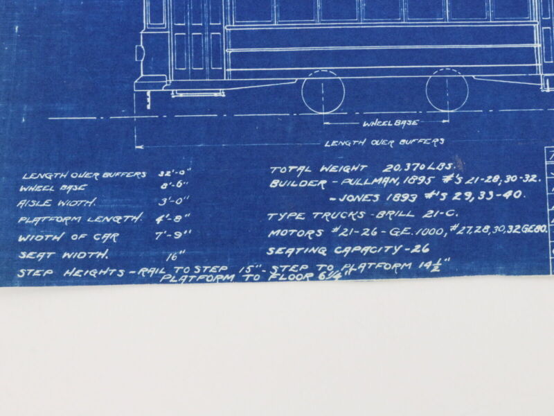 Milwaukee Electric Plan & Elevation Cars 21-28 30-32 29 Blueprint 1922 9.75"