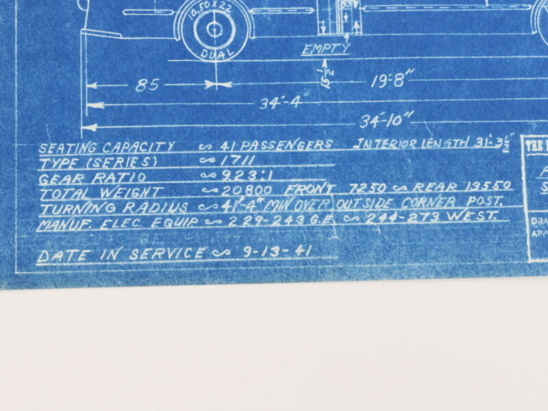 Milwaukee Electric Plan Elevation St Louis TR TRS Trolley Blueprint 1949 11"