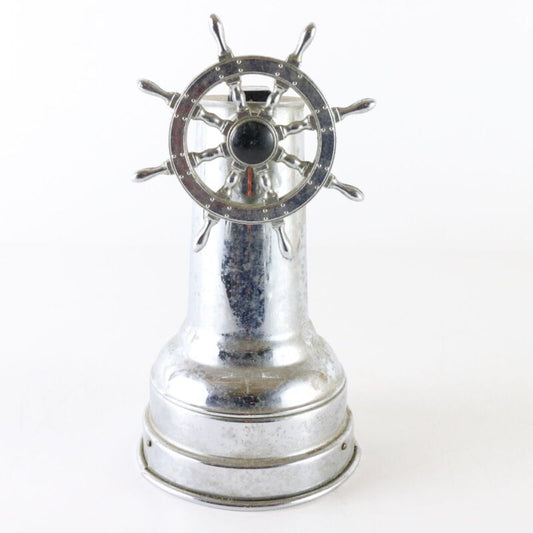 Vintage Ship Wheel Chrome Plate Mechanical Music Box & Table Top Lighter