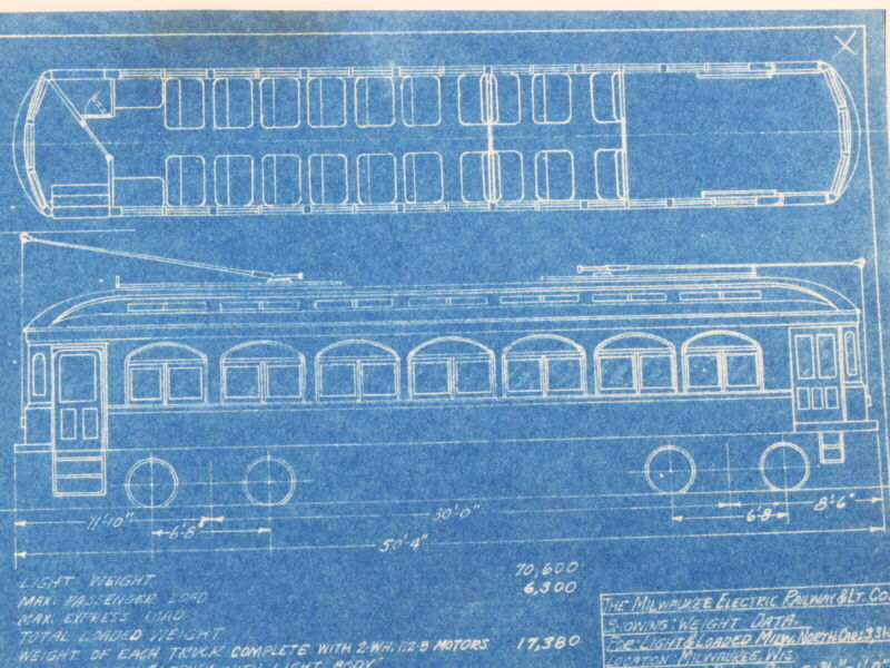 Milwaukee Electric Weight Data Light Loaded North Cars 31-33 Blueprint 1933 11"