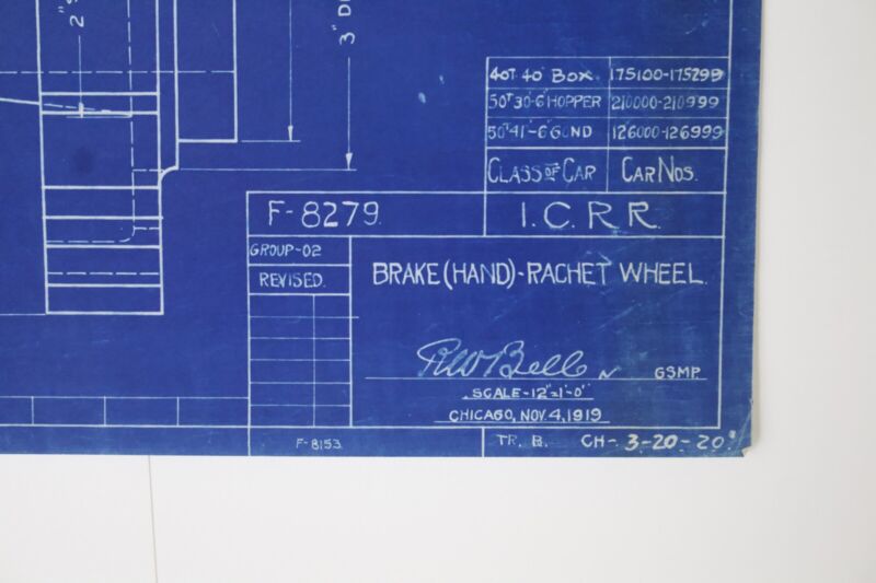 Illinois Central Brake Ratchet Wheel F-8279 Vintage Train Blueprint 13.5���