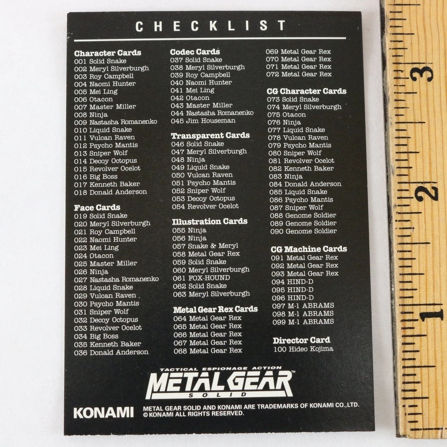 Metal Gear Solid Trading Card Checklist Snake In Cover Konami Playstation