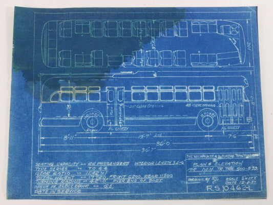 Milwaukee Electric & Suburba Plan & Elevation HTR TRS 500-539 Blueprint 1957 11"