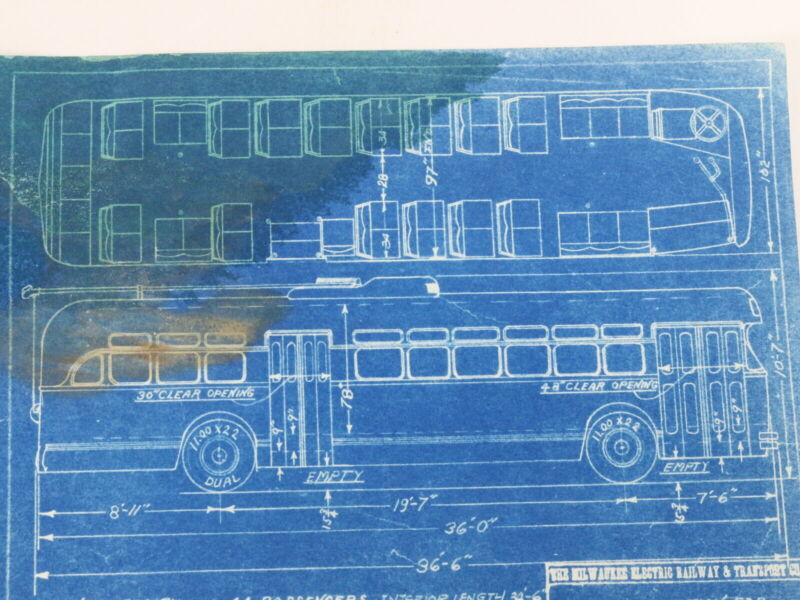 Milwaukee Electric Plan & Elevation Mh TR TRS 324-349 Trolley Blueprint 1949 11"